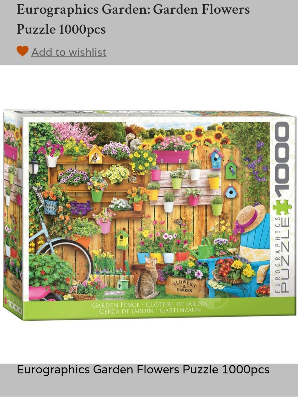 Eurographics "Garden Flowers" 1000 Piece Puzzle